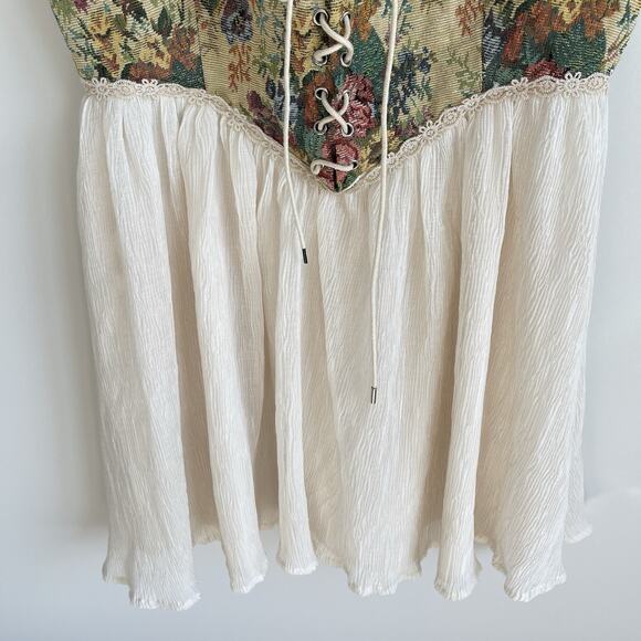 Cider Fairy Whimsical Gypsy Corset Mini Dress XL Tapestry Bustier Milkmaid - Picture 5 of 14